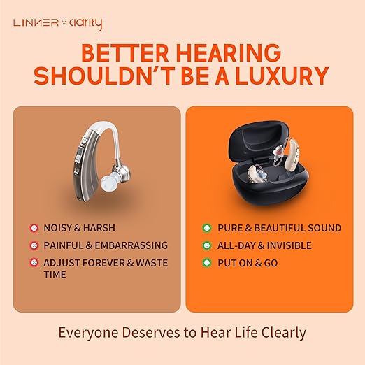 LINNER Upgraded Hearing Aids for Seniors, OTC Rechargeable Amplifier with Noise Cancelling, Designed for Adults with Mild to Moderate Hearing Loss, With Charging Case for All-Day Use (Black)
