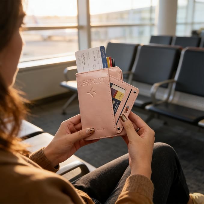 RFID Passport Wallet, RFID Passport Holder for Wallet, Essential Travel Anti-Theft Wallet Storage Case, Anti-Theft Protective Case,Pink