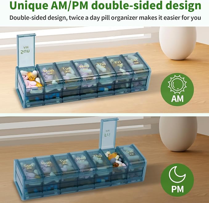 Daviky Extra Large Weekly Pill Organizer 2 Times a Day, XXL Pill Box 7 Day with AM PM Large Compartments, BPA-Free Daily Medicine Case, Jumbo Pill Holder for Fish Oils, Vitamins & Supplements