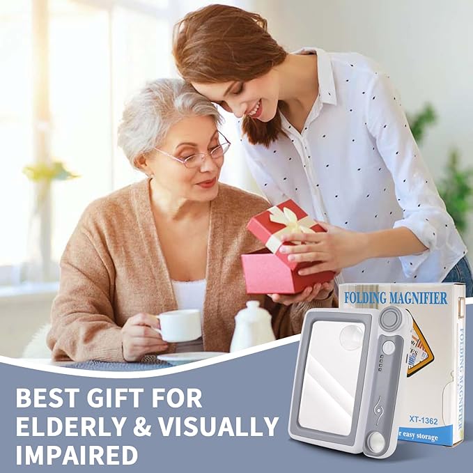 Magnifying Glass with Light, 5X 10X 45X Rechargeable Magnifier with 20 LED, 3 Light Modes Folding Lighted Magnifying Glass Handheld for Seniors Low Vision Reading (Gray & White)