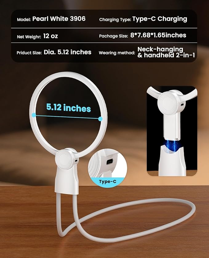 5X Hands Free Magnifying Glass with Light for Close Work,Neck Wear Magnifier for Reading Books,Sewing, Cross Stitch.Low Vision Seniors with Aging Eyes(White)