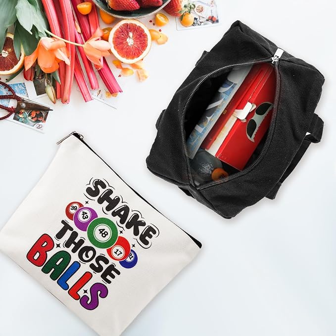 Bingo Bags with Pockets on Clearance, Bingo Bag with Zipper and Polyester Bingo Daubers Makeup Bag, Bingo Bags and Accessories Tote Gifts Game Suitable for Women and Girls (Black)