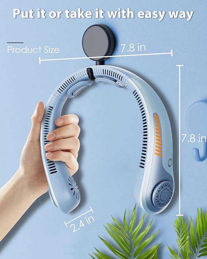 Portable Neck Fan Rechargeable Wearable Personal Fan Blow Cold Air, 5 Speeds, USB Battery, Neck Cooler with Neckbrace, Gift for Men Women, Sports, Gardening, Home, Outdoors, Travel, Camping