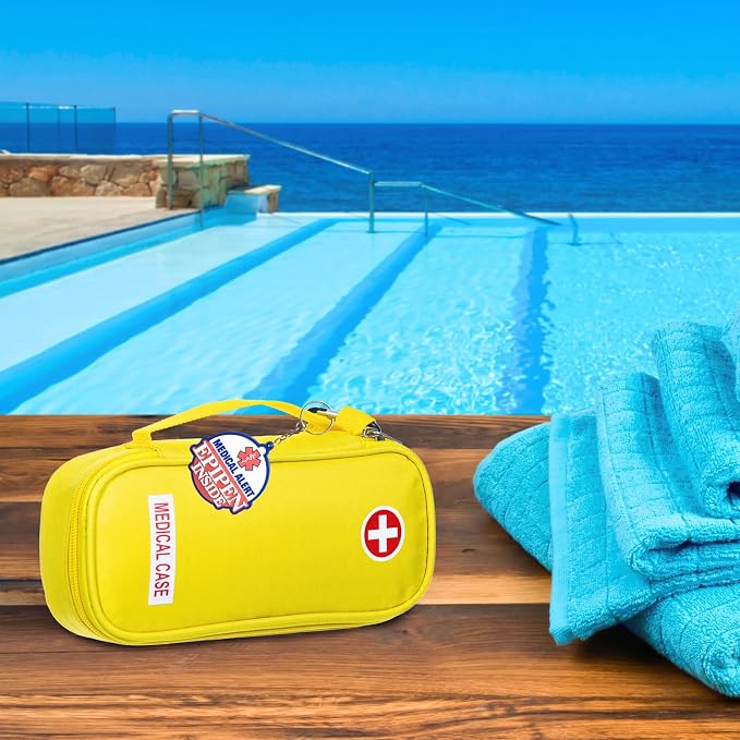 EpiPen Medical Carrying Case Insulated, Travel Medication Organizer Bag Emergency Medical Pouch, Fits 2 EpiPens, Asthma Inhaler, Anti-Histamine, Auvi-Q, Allergy Medicine Essentials, Bright Yellow