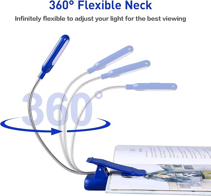 VAVOFO Rechargeable Book Light for Reading in Bed Kids, 7 LED Reading Light with 9-Level Warm Cool White Daylight, Eye Care Lamp with Power Indicator for Bookworms (Royal Blue)