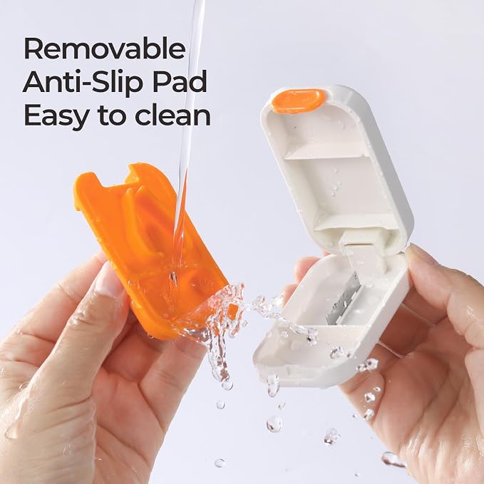 Portable Pill Cutter for Small & Large Pills - Precise Pill Splitter for Tiny Tablets, Vitamins & Capsules - Compact Design for Purse, Pocket & Travel - Sharp Blade & Easy Clean (Grey)