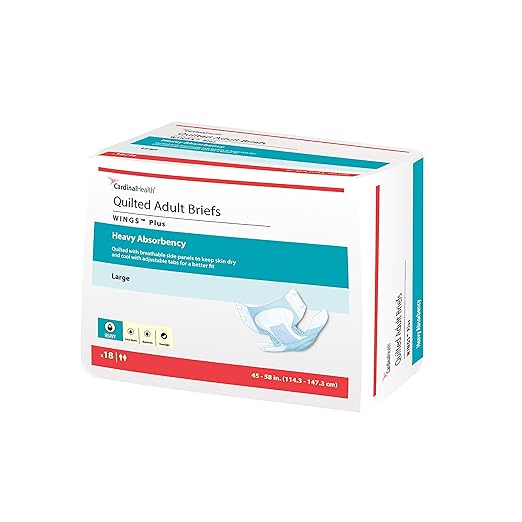 Cardinal Health™ Quilted Adult Briefs, Wings™ Plus, Heavy Absorbency, Size Small, Unisex Adult Briefs, Disposable Incontinence Diapers with Refastenable Tabs – Case of 8 Bags of 12 Briefs (96 Total)