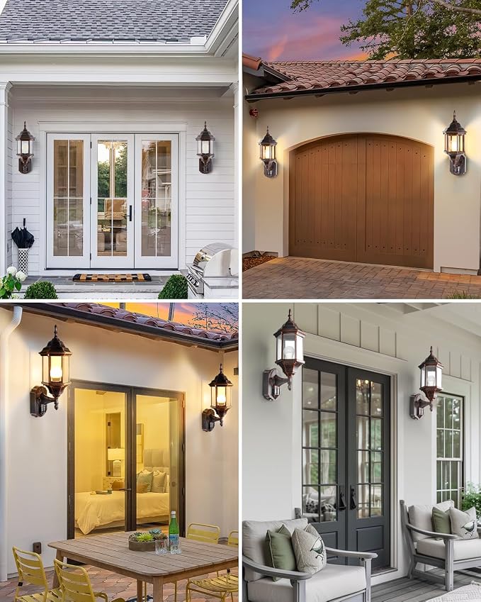 Redluck Motion Sensor Outdoor Lights, 16 inch Dusk to Dawn Outside Porch Lights, Waterproof Anti-Rust Aluminum Outdoor Wall Lights for House, Garage, Front Door, Antique Black and Bronze Gold
