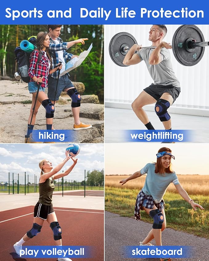 ABYON Knee Brace for Women & Men Meniscus Tear, ACL, Arthritis, Knee Support with Triple Side Stabilizers and Adjustable 360° Wraparound Strap for Maximum Knee Pain Support and Fast Recovery ( Black-Blue, L)