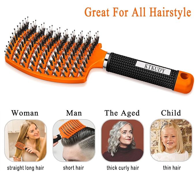 Detangling Brush for Women & Kids, Wet & Dry Hair, All Hair Types | Less pulling & breakage, Boar bristles tame frizz & add shine, Vents for faster blow-drying, Lightweight 4 oz, Non-slip grip