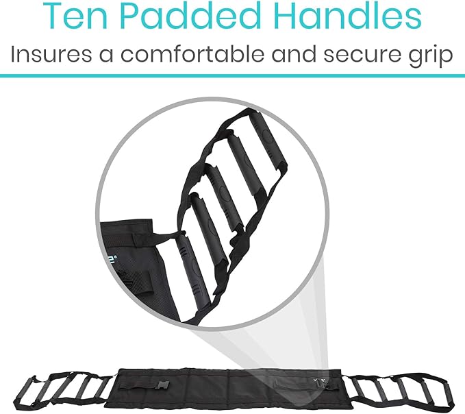Vive Transfer Sling - Padded Assist Gait Belt - Heavy Duty Patient Lift with Straps - Mobility Standing and Lifting Aid for Disabled, Elderly, Seniors, Injured - Safely Move from Bed and Wheelchair