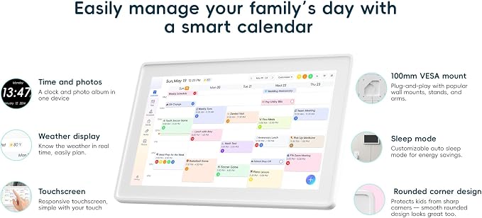 15.6 Inch Digital Family Calendar, All-in-One Smart Organizer with Photo Frame, Wall-Mountable, Task Management, Schedule Planner, Pink