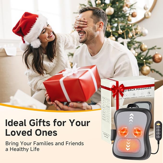 Shiatsu Back and Neck Massager for Pain Relief Deep Tissue, Up and Down Rolling Back Massager with Heat, 3D Kneading Massage for Office Home Car, Birthday Gifts for Women Men Mom Dad