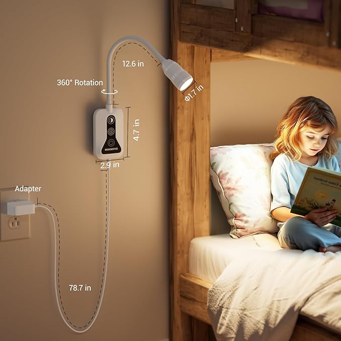 Wall Mounted Reading Light with Hand Sweep Sensor Switch, Book Light for Reading with USB Output, 5 Color & Brightness Dimmable Bedside Light, Wall Lamp with Flexible Neck - White 1 Pack