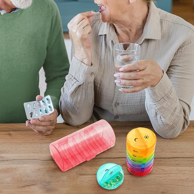 Sukuos Large Weekly Pill Organizer 2 Times a Day, Daily Pill Box 7 Day Easy to Open with Double Protection, AM PM Pill Case for Medicine/Vitamin/Fish Oil/Supplements (Glitter Pink)