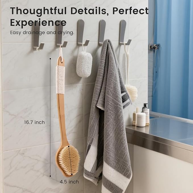 Back Scrubber for Shower,17in Bamboo with Curved Long Handle - Stiff Natural Boar Bristles for Men and Women, Deep Cleansing and Exfoliating, Anti-Slip Grip for Wet or Dry Brushing