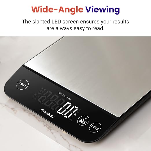 Etekcity Digital Food Kitchen Scale, Grams and Oz for Weight Loss, Baking and Cooking, 0.05oz/1g Precise Graduation,5 Weight Units, IPX6 Waterproof, USB Rechargeable,304 Stainless Steel-Silver, 22lb | Digital scale with grams & ounces, 1g precision, 5 ...