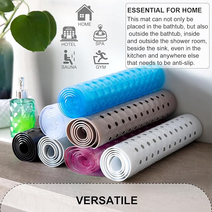 Bath Tub and Shower Mats, Non Slip 40 x 16 Inch Extra Large Bathtub Mat, Machine Washable Bathmat with Drain Holes, Suction Cups for Bathroom Floor, Clear Black