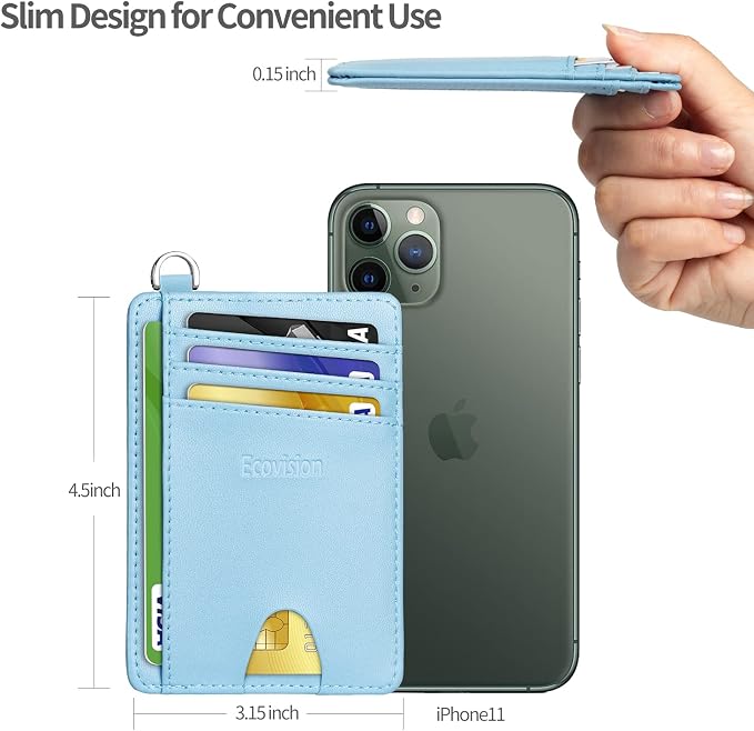 Slim Minimalist Front Pocket Wallet, RFID Blocking Credit Card Holder Wallet with Detachable D-Shackle for Men Women