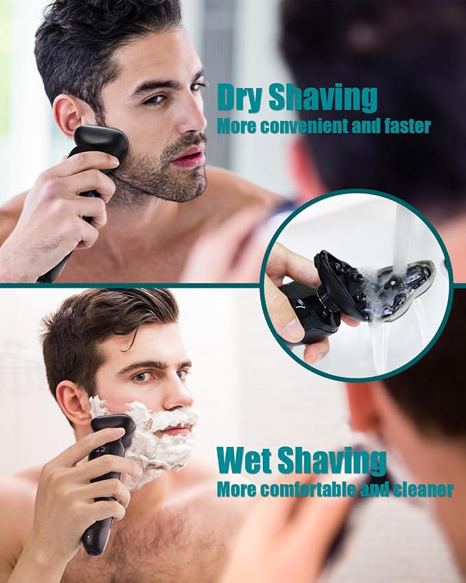 PRITECH Electric Razor for Men Rotary Electric Shavers for Men | with Nose & Sideburn trimmers, Wet & Dry Use, Travel Lock, LED Display, IPX6 Waterproof, USB Fast Charging, Gift for Men