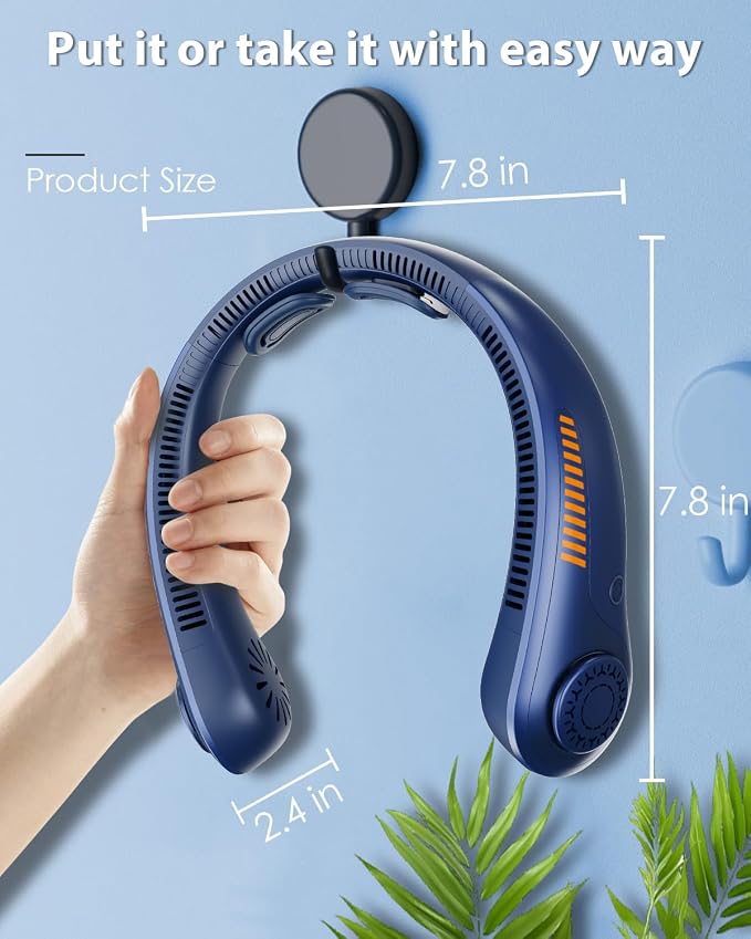 Portable Neck Fan Rechargeable Wearable Personal Fan Blow Cold Air, 5 Speeds, USB Battery, Neck Cooler with Neckbrace, Gift for Men Women, Sports, Gardening, Home, Outdoors, Travel, Camping
