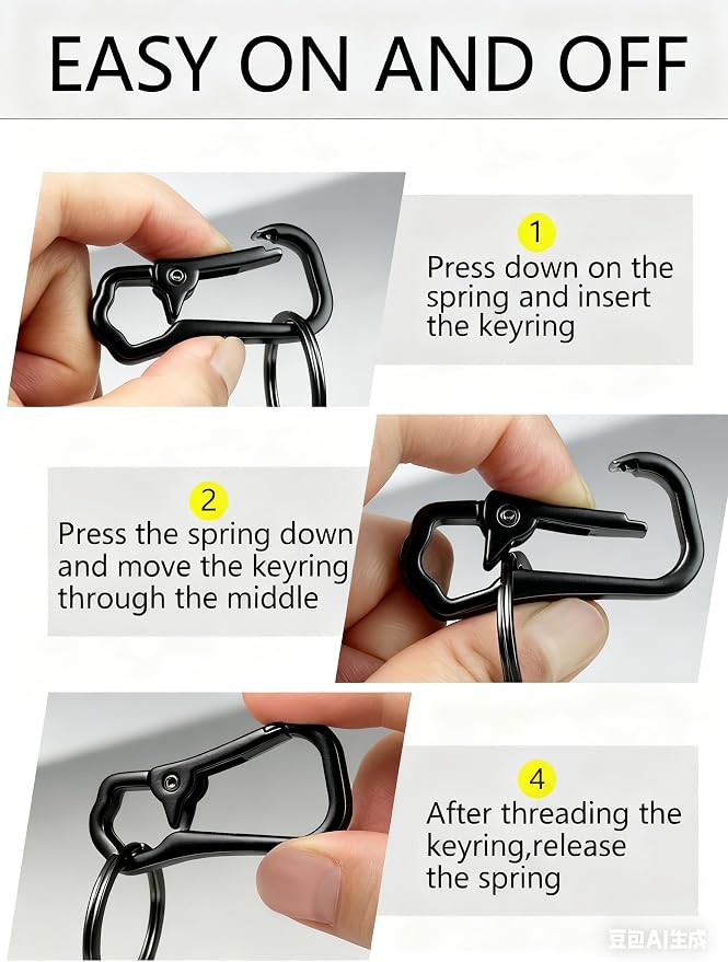 Metal Key Chain Carabiner Clip with Key Ring and D Ring | Heavy duty build, full accessory packs, quick release, multi purpose hook, belt loop holder, separate home and car fob sets