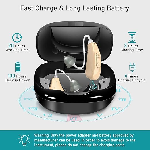 True BTE Hearing Aids for Seniors with Charging Case Not Amplifier - 16-Channel Noise Cancelling, Rechargeable, Lightweight & Easy to Use for Clear Sound