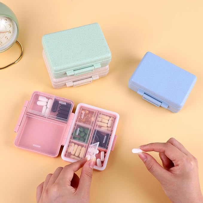 9-Grid Pill Organizer,Portable Pill Box,Large Capacity Compartments,Travel Pill Container,Medicine Dispenser,Pill Purse,Pill Case for Vitamins, Fish Oils or Supplements(Rose)
