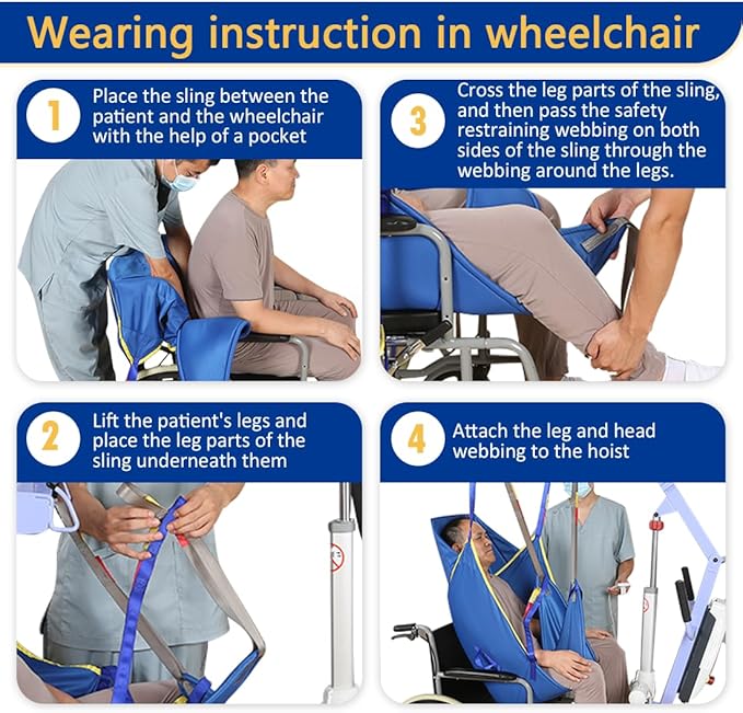Patient Lift Slings for Home Use,Transfer Aids for Disabled and Elderly, Divided Leg Sling with Head Support,Hoist Sling for Toileting, Supports up to 500 lbs (Medium)