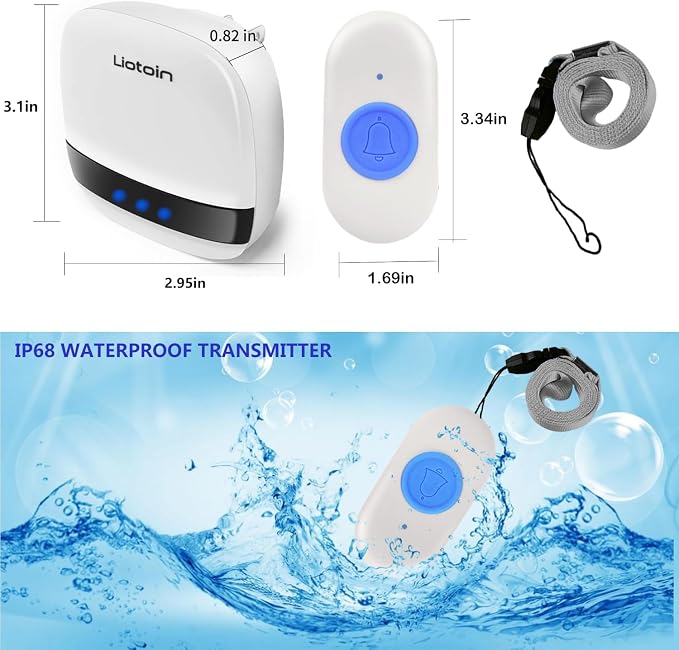 Caregiver Pager Wireless Call Button Call Bell Call Light Alert Button for Home/Elderly/Patients/Disabled Nurse Alert System Emergency Button 3 Plugin Receivers 5 Waterproof Transmitters