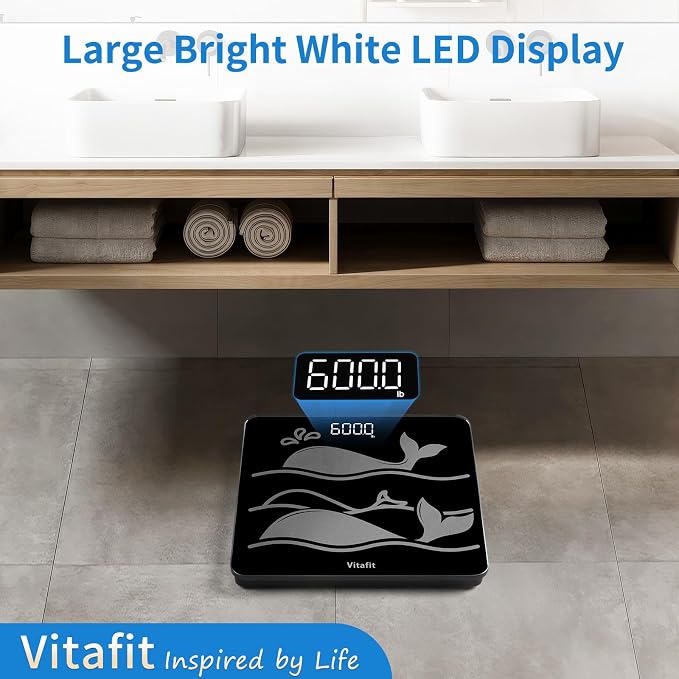 Vitafit FSA&HSA 660lb Weight Scale, Accuracy 0.1lb by Our Professional Scale Factory Since 2001,Smart Digital Scale for Body Weight BMI via APP, 8mm Non-Slip Tempered Glass 12.4" x 12.4",3*AAA, Black
