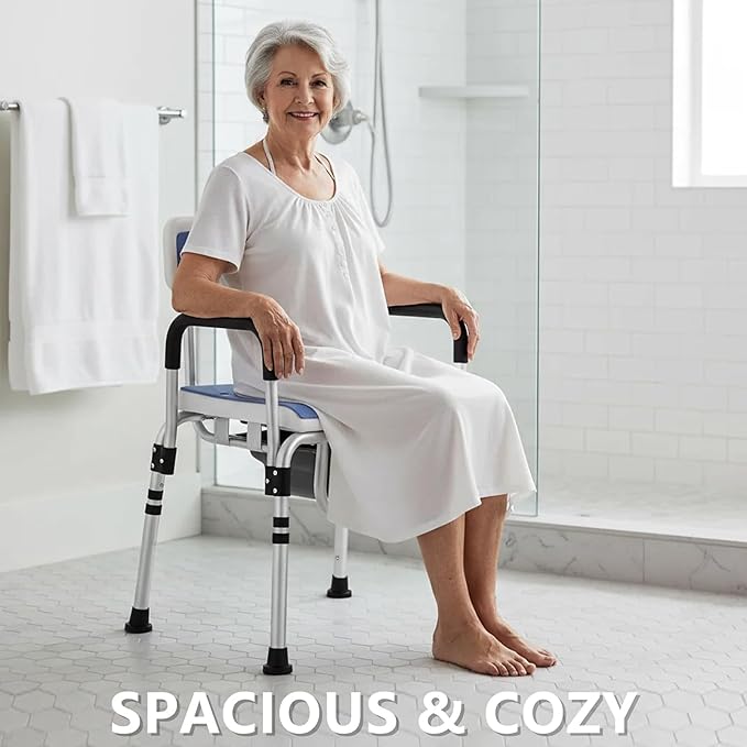 3 in 1 Bedside Commode Chair and Shower Chair for Elderly Adults, Portable Toilet with Adjustable Height, Arms and Removable Bucket for Home Care