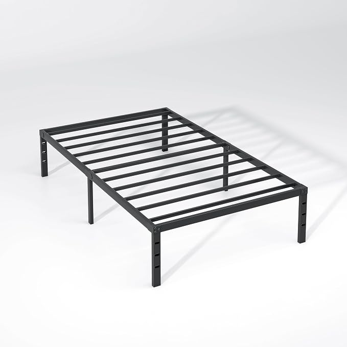 NEW JETO Metal Bed Frame,Twin Size Bed Frame with Storage Space,12 Inch | Heavy Duty Sturdy Mattress Foundation,Easy Assembly,No Box Spring Needed, Black
