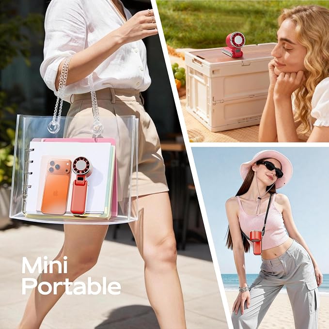SHEWIND Portable Handheld Fan with Ice Cooling - 5 Gear High Speed Turbo Personal Fan Rechargeable, Up to 13 Hrs, Mini Hand Fans for Travel Essentials, Beach Vacation, Gifts for Women, Men (Red)