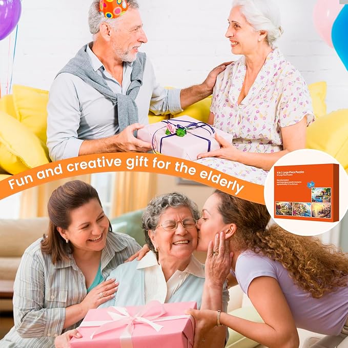 4 Pack 36 Large Piece Puzzle for Seniors Alzheimer Puzzles Dementia Alzheimer's Products Activities for Elderly Adults Lake Farm Easy Jigsaw Puzzle Memory Cognitive Games with 4 Storage Bags