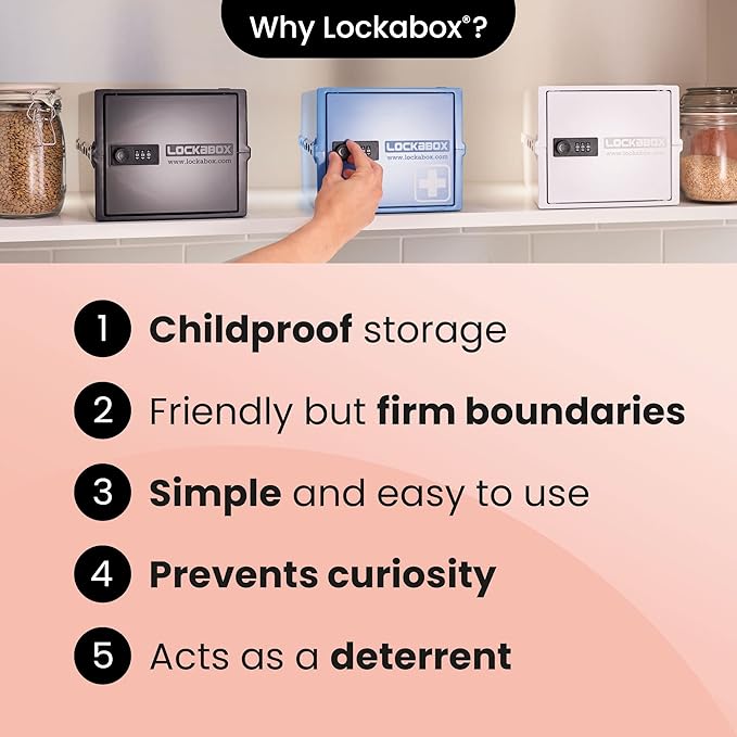 Lockabox One™ | Premium Medicine Lock Box | Medium Medication Lock Box With Code For Medicines, Vitamins & Supplements | External Size 12 x 8 x 6.6 inches (Medi Red)