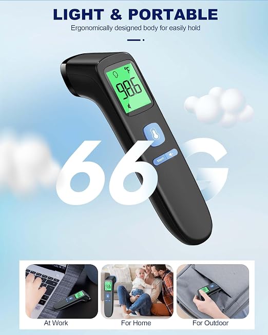 Non-Contact Forehead Thermometer for Adults and Kids, 1 Second Result | Accurate Reading with Large Display, Mute Mode, Memory Recall, Fever Alarm, Easy to use for Home & Hospital