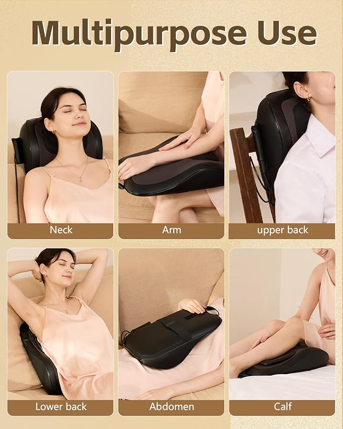 Up & Down Shiatsu Back Massage Pillow – Neck & Shoulder Pain Relief, Electric Lower Back Massager Deep Tissue with 3 Heat Levels for Office, Chair & Home Use for Men Women