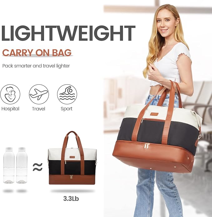 LOVEVOOK Weekender Bag for Women, Large Duffle Bag for Travel with 2 Packing Cubes, Carry on Overnight Bag with Shoe Compartment, Mom Hospital Bags for Labor and Delivery
