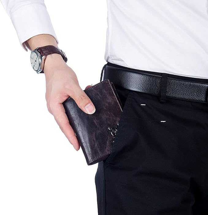 BULLCAPTAIN Large Capacity Genuine Leather Wallet for Men QB-027 | Bifold Wallet,RFID Blocking,Credit Card Holder,15 Card Slots,Special Expandable Design,gift choice