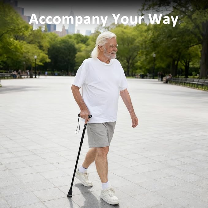 Walking Cane with LED Light, Folding Canes for Men & Women with Shock Absorption - Adjustable, Lightweight Collapsible Walking Sticks with Comfort Grip Handle, Heavy Duty All Terrain Tip
