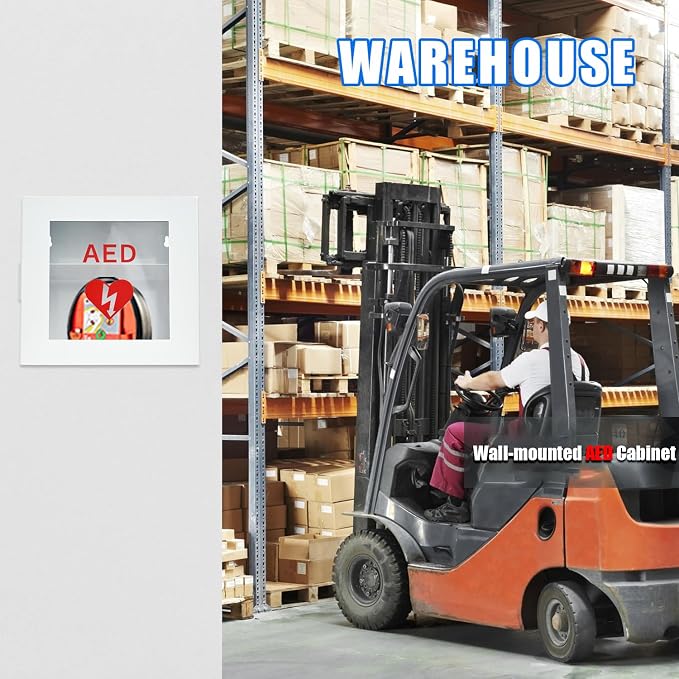 Wall Mounted AED Storage Cabinet, Steel AED Defibrillator Cabinet with Clear Viewing Window, Non-Alarmed Emergency AED Holder for Offices, Schools, Gyms & Public Spaces, White