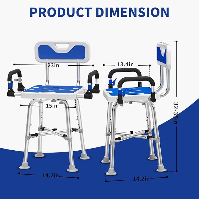 Shower Chair for Seniors Elderly Handicap Disabled Or Bariatric Adults, Heavy Duty 500 Lbs,Bench Seat for Inside Shower Stall and Bathroom Bath Tub with Arms and Back Adjustable Stool Chairs