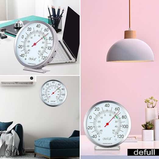 5" Large Dial Indoor Outdoor Thermometer - Battery-Free, Dual Scale -40°F to 120°F / -40°C to 50°C, Stainless Steel with Wall Mount or Table Stand for Home, Patio, Garage