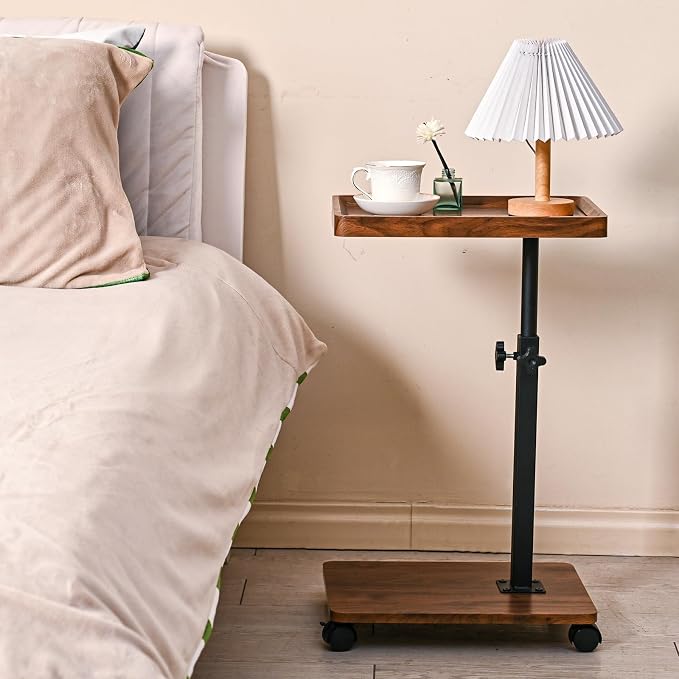 C Table End Table Adjustable Height,C Shaped End for Couch,Snack Tables,360°Swivel TV Tray Sofa Table,Tables that Slide Under,Coffee SideTable for Bed,Chair,Bath-tub (Black Color)