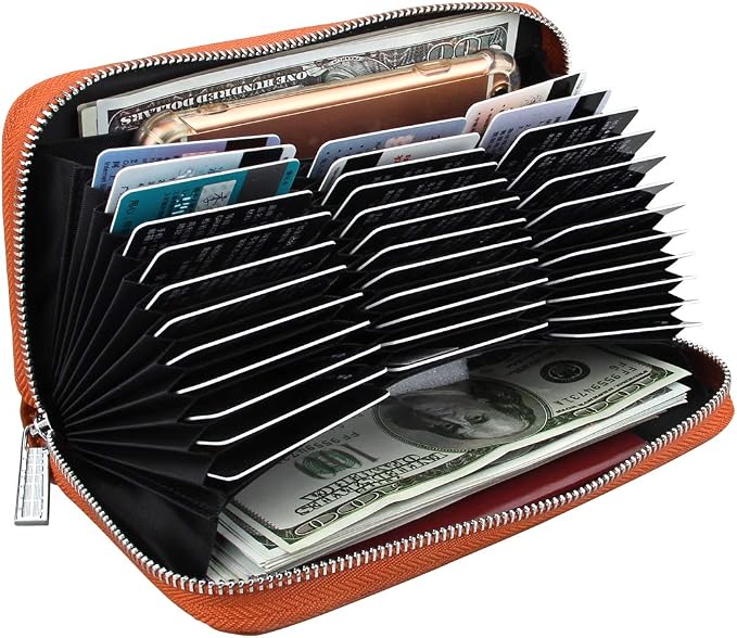 Women 36 Slots RFID Blocking Card Holder Large Long Leather Zipper Organizer Accordion Wallet,Brown