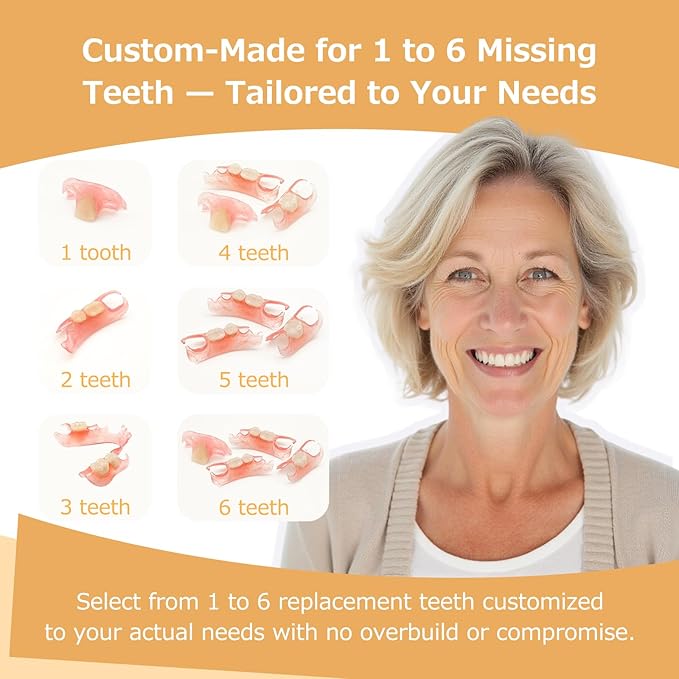 Partial Dentures - Dentures for Missing Teeth & Gaps - Lightweight & Unbreakable Replacement Teeth for Men & Women (3 Teeth)