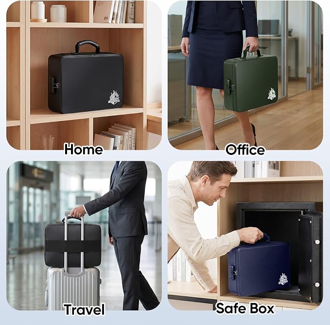 BALEINE Fireproof Document Box with Lock, Portable Fireproof Document Bag Waterproof Fire Proof File Boxes for Documents, File Organizer Box for Important Paperwork (Green, 15''x11''x4'')