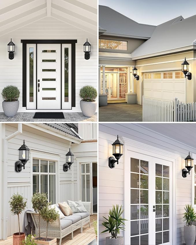 Redluck Motion Sensor Outdoor Wall Light Fixtures, 2 Pack Outdoor Wall Lamp | Dusk to Dawn, Anti-Rust, Waterproof Aluminum Frame, Tempered Glass & Classic Exterior Porch Lights for House Garage, Black