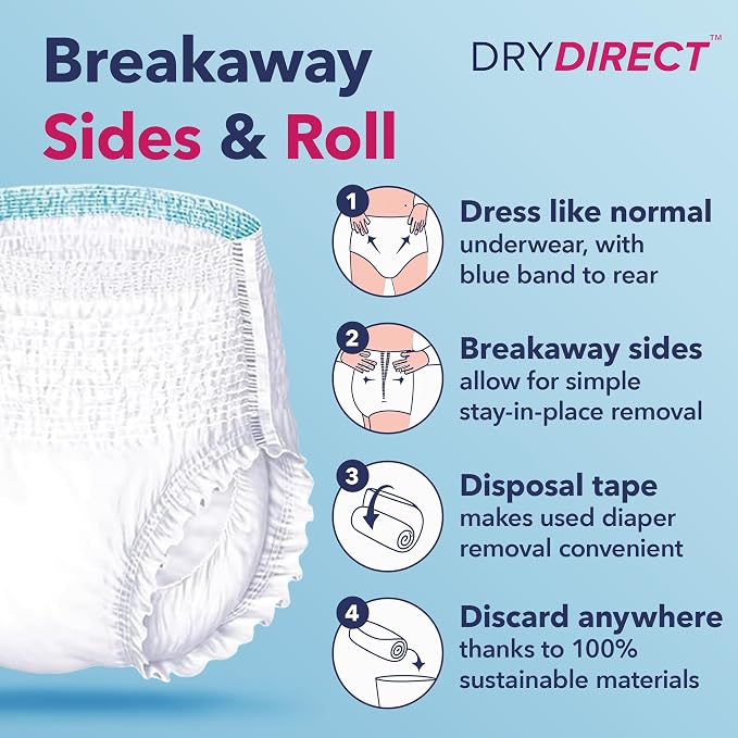 Dry Direct Super Overnight Underwear, Soft Cloth-Like Adult Diapers, Overnight Disposable Incontinence Protection - X-Large (Case of 56)